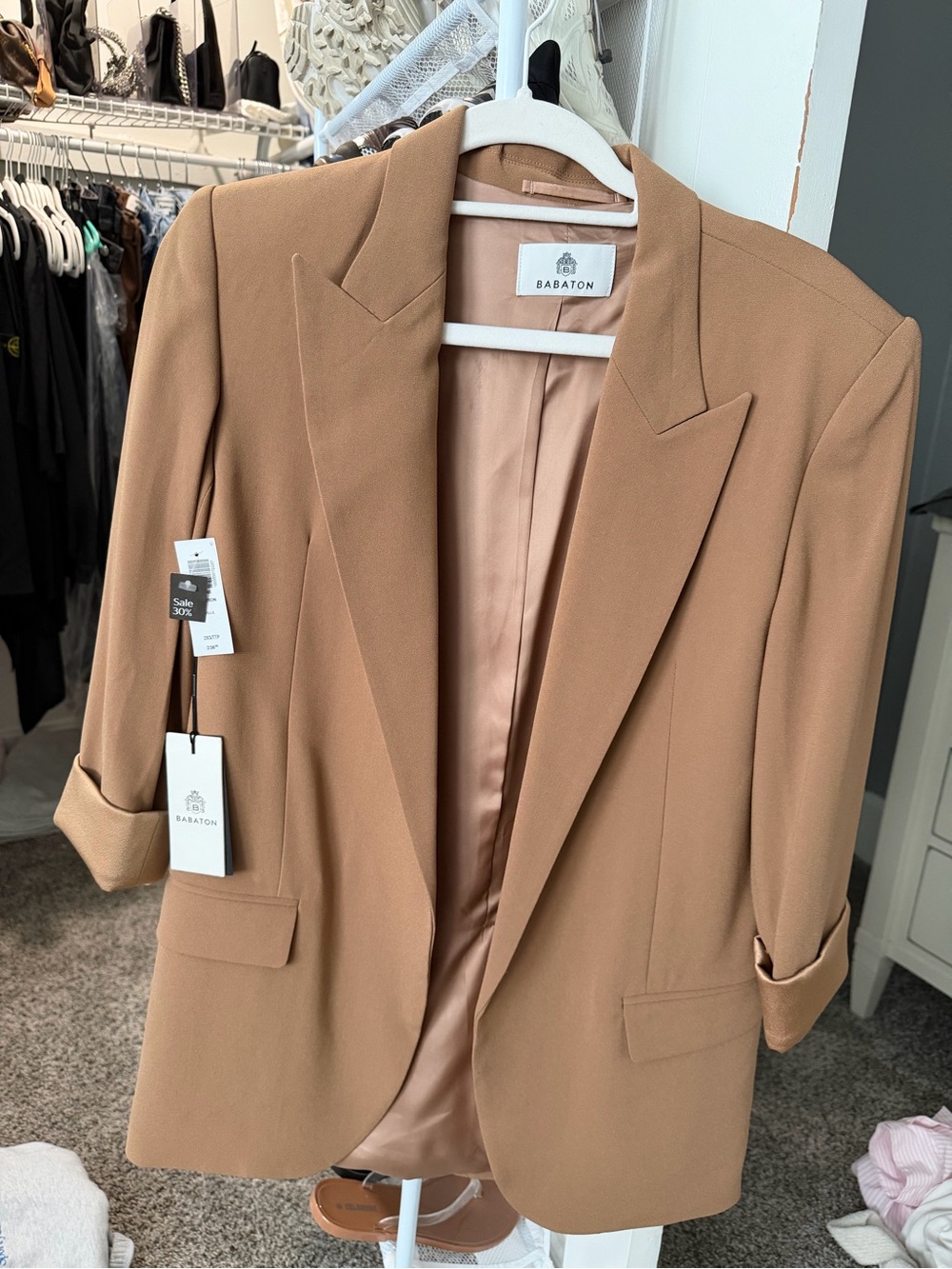 Babaton Camel Notch-Lapel Blazer Jacket